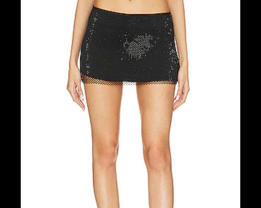 Nwt Amanda uprichard black revolve Niecy mesh sparkle rhinestone mini skirt Xs